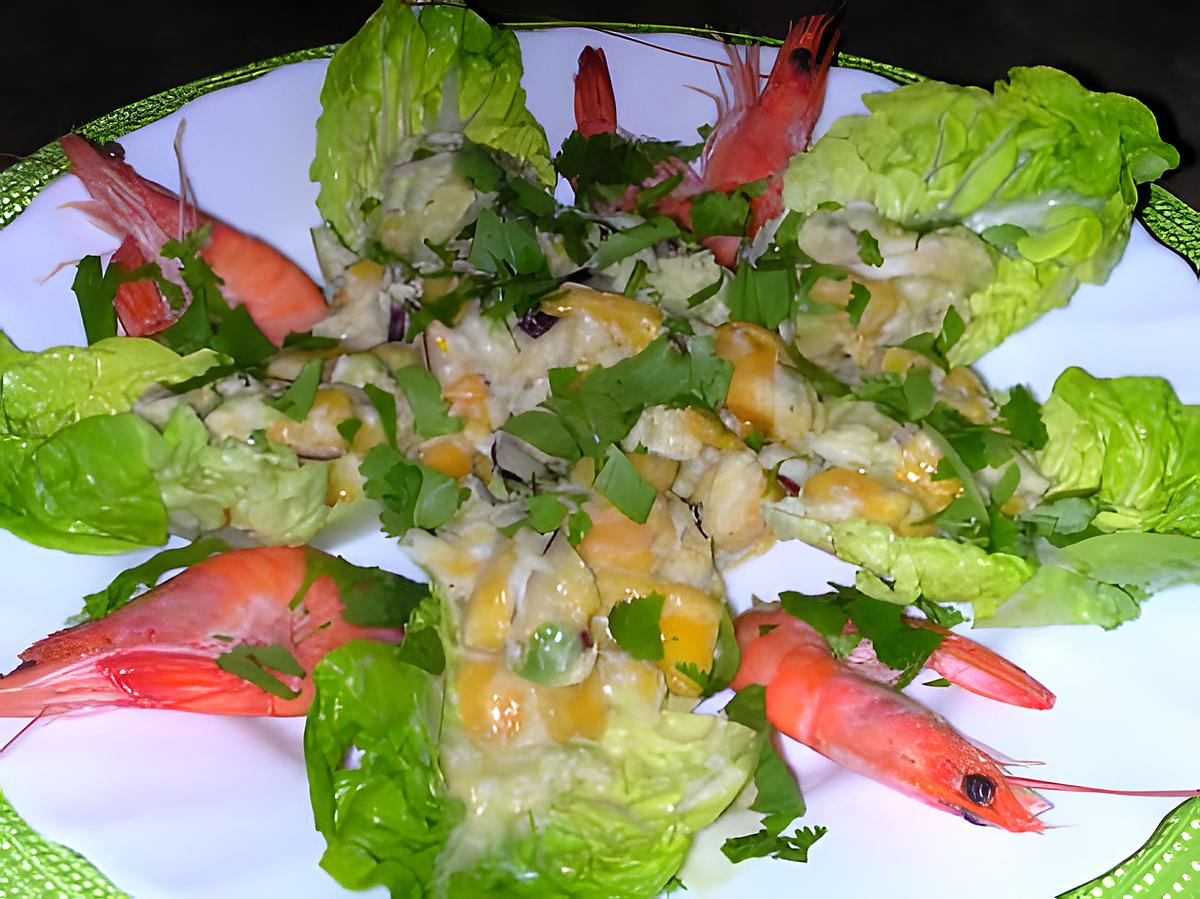 recette Salade exotique  crabe, crevettes, mangue et coco