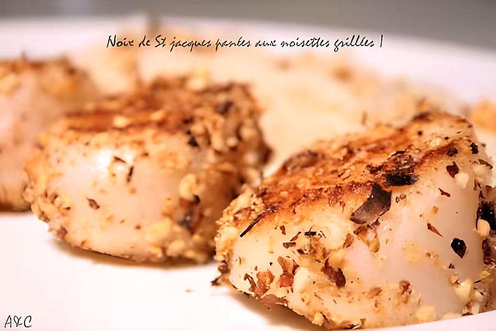 recette ** Saveurs d' Autrefois : des topinambours ... et ses Noix de Saint jacques panées de noisettes grillées **