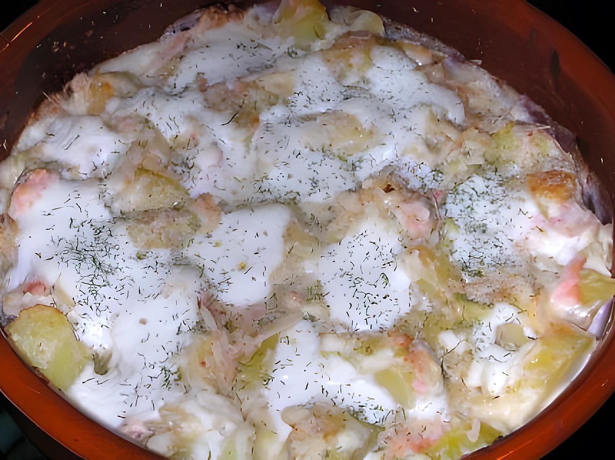 recette Gratin de pommes de terre au saumon fumé