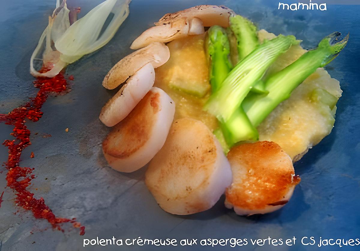 recette CSJ A LA POLENTA CREMEUSE AUX ASPERGES VERTES