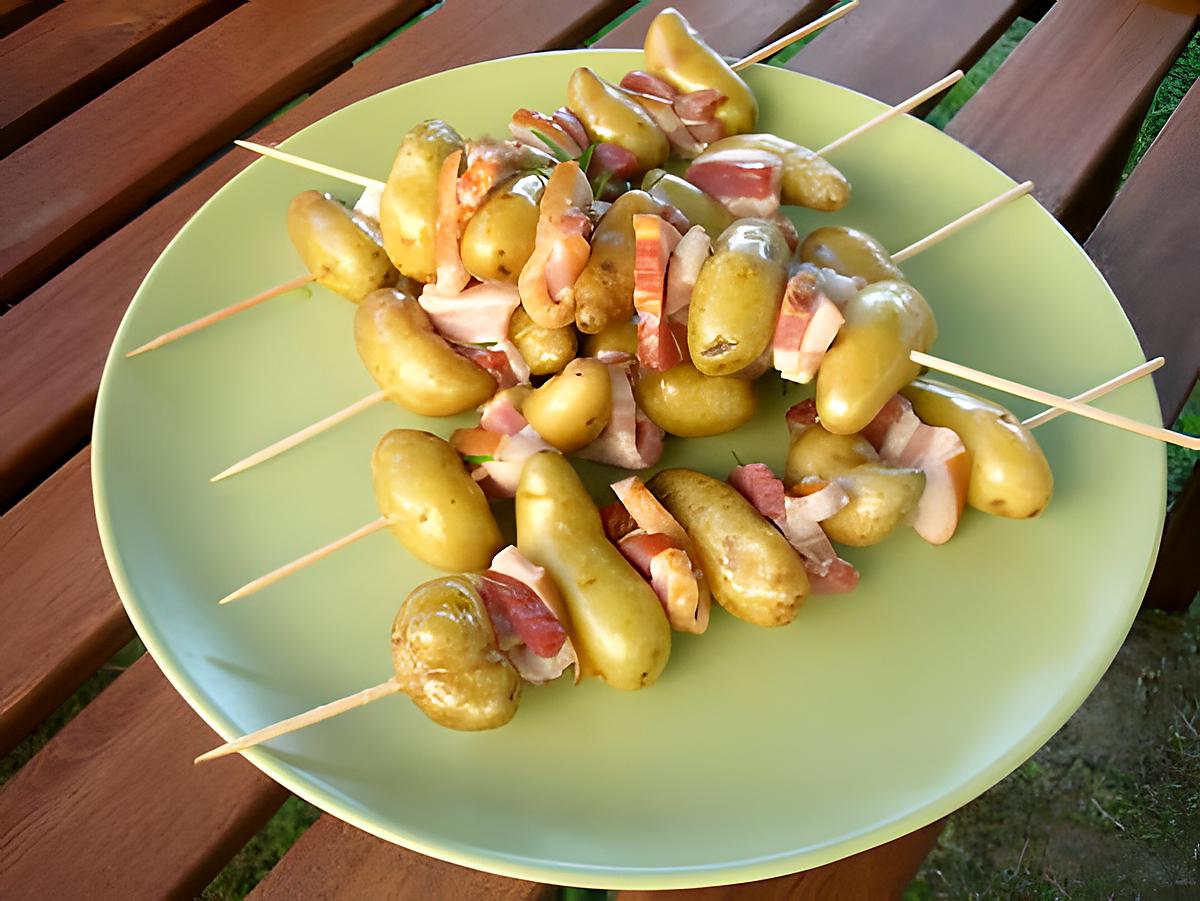 recette Brochettes de pommes de terre au lard fumé à la plancha