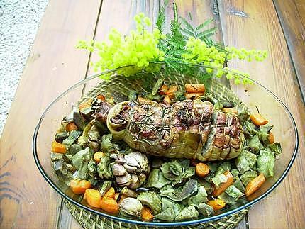 recette Epaule d’agneau roulée aux artichauts ,carottes et romarin