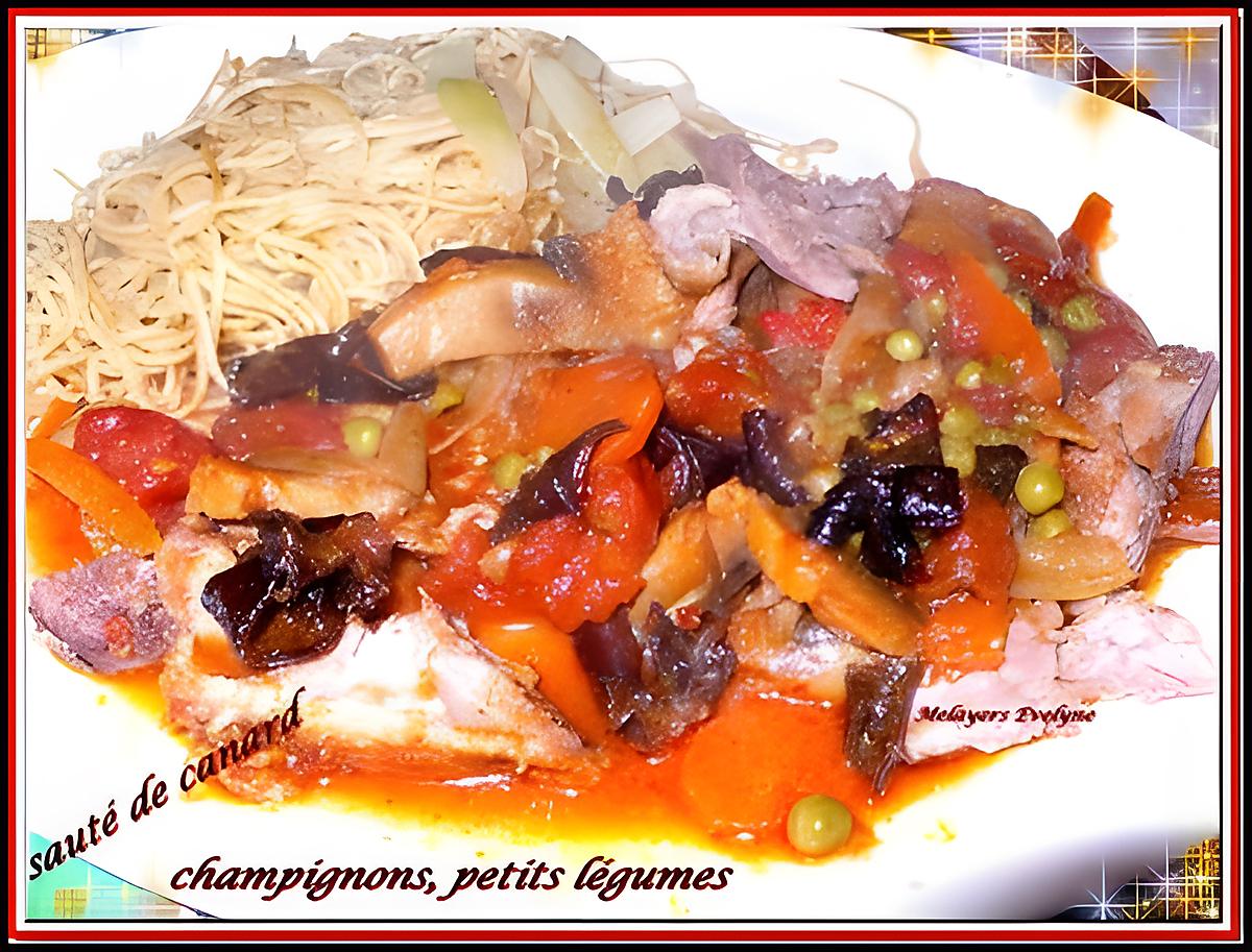 recette sauté de canard, champignons, petits légumes