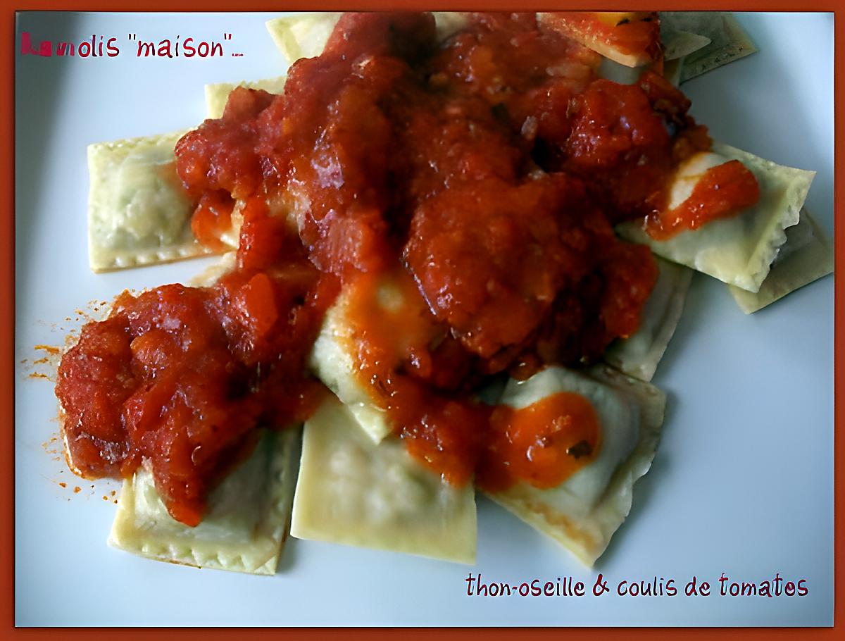 recette Raviolis "maison" thon-oseille & coulis de tomates