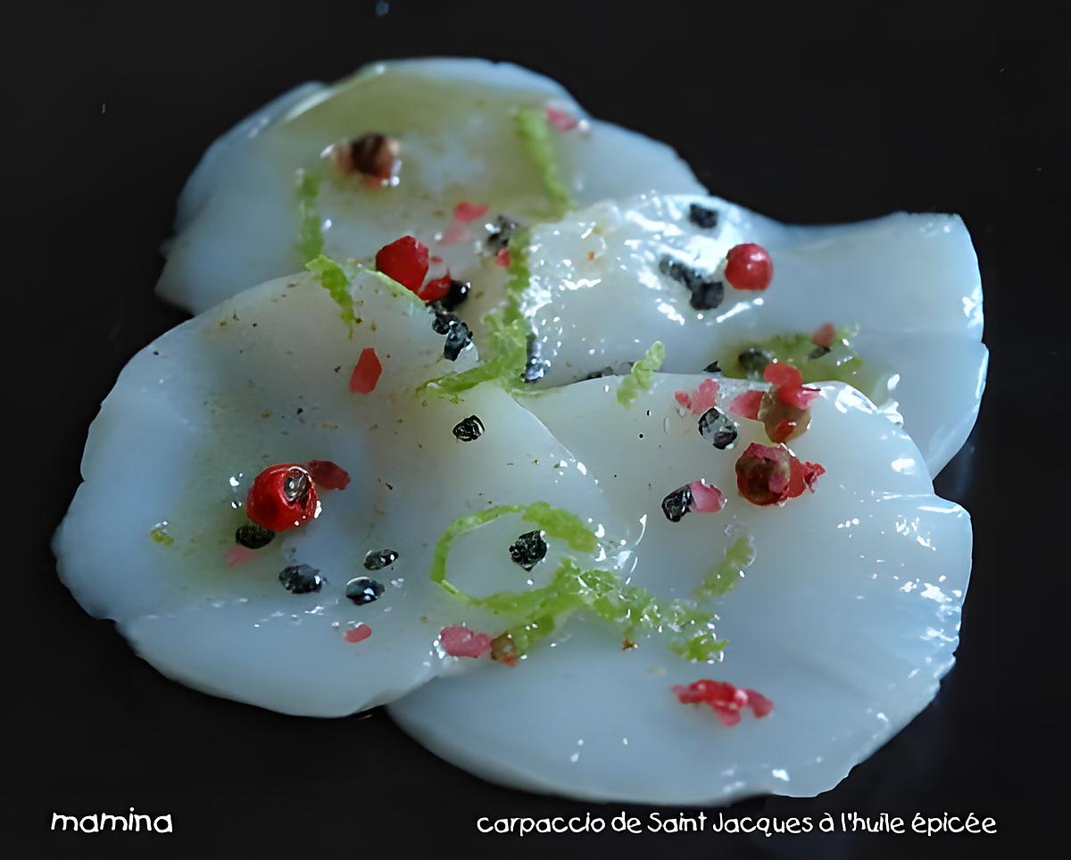 recette CARPACCIO DE SAINT JACQUES A L'HUILE EPICEE AU GARAM MASSALA ET AU CITRON VERT