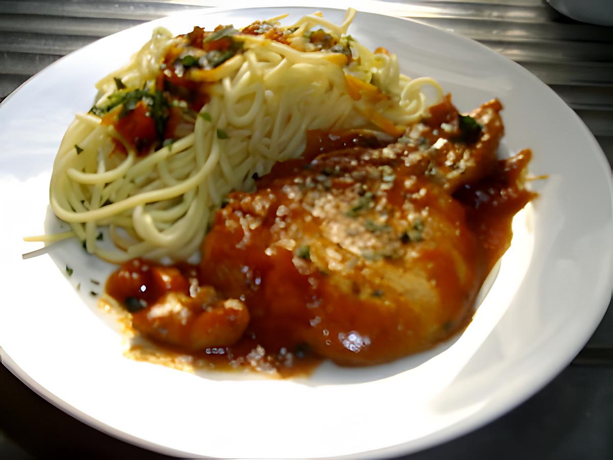 recette Cotes de Porc à la sauce tomates  et spaghettis.