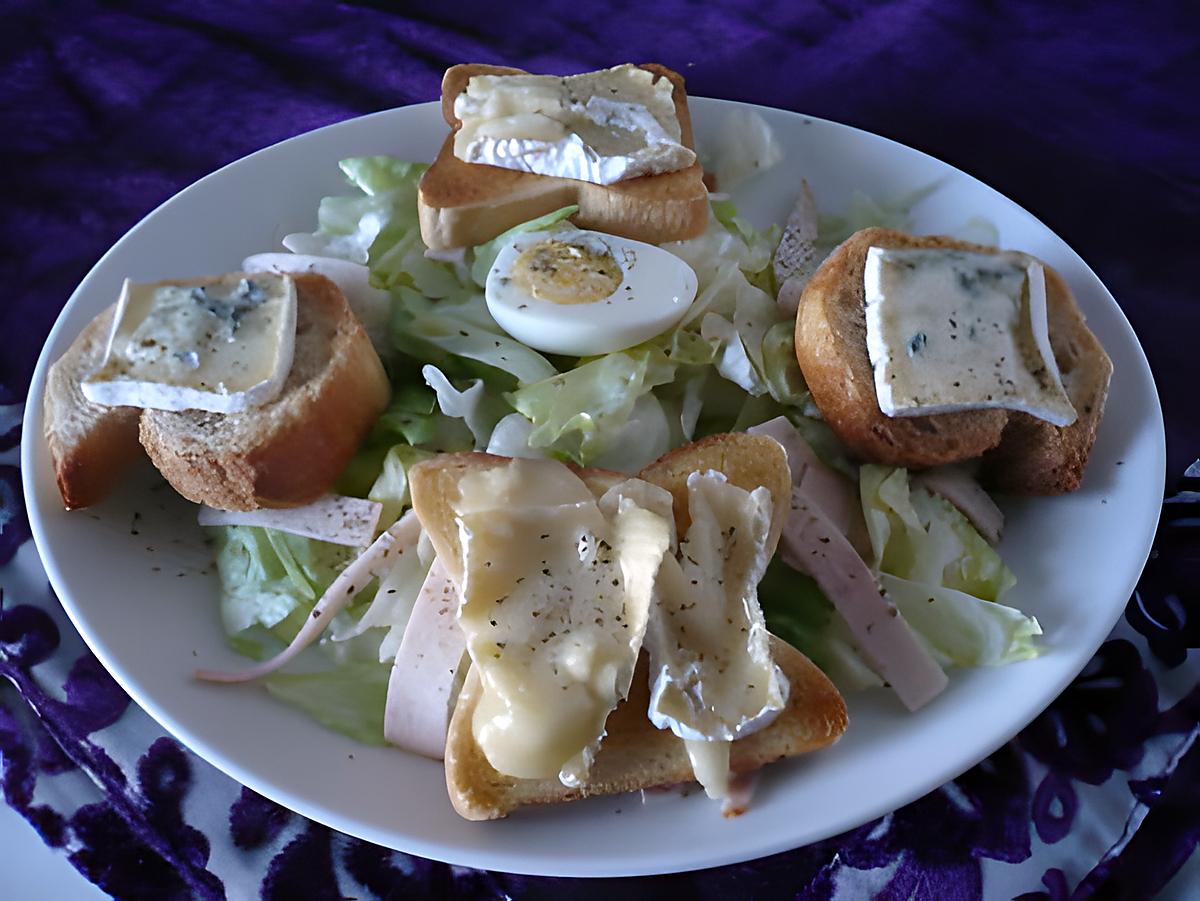 recette Salade jambon/  toasts fromage fondu