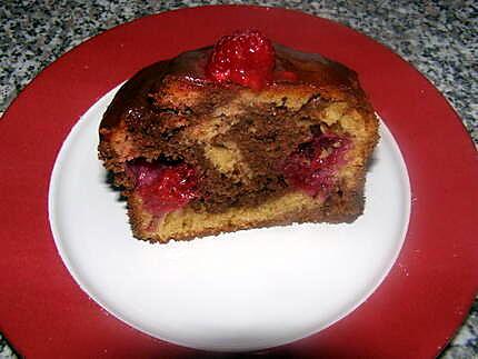 recette cake marbré chocolat framboises