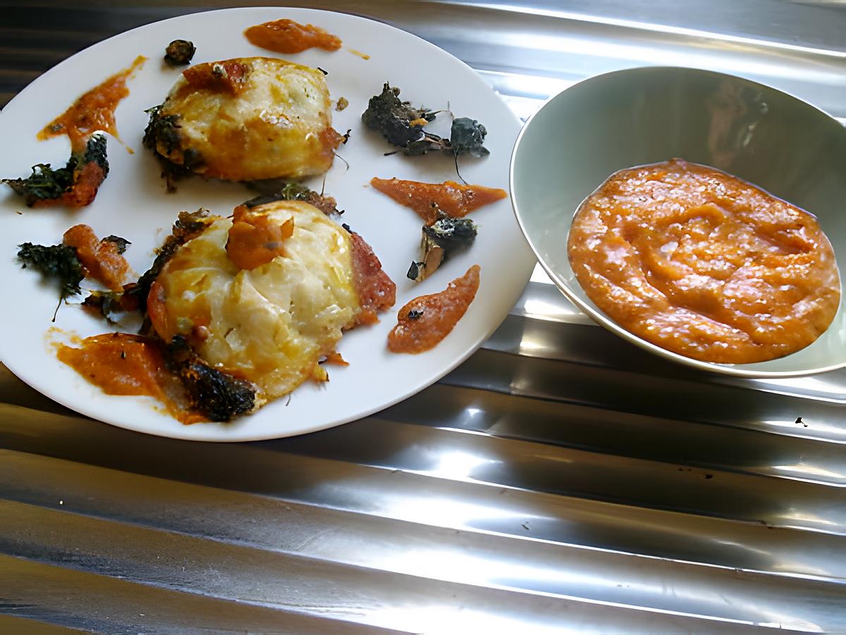 recette Feuilletté aux fruits de mer, épinard et coulis de tomates.