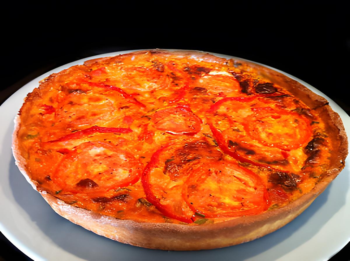 recette J'ai attrapé un coup de soleil !  Quiche écarlate: tomate-mozza-poivron !