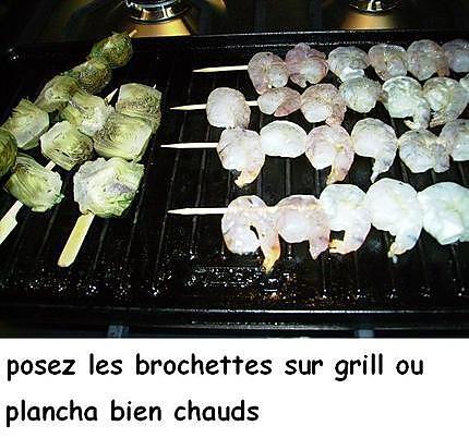 recette Brochettes de crevettes et artichauts à l’huile de truffe - au grill ou à la  plancha -