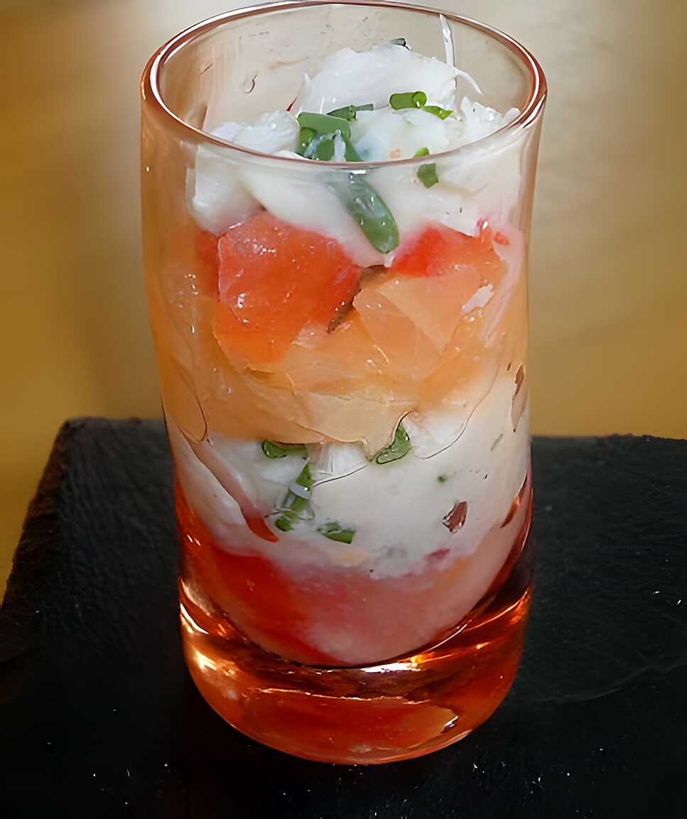 recette VERRINE DE CRABE PAMPLEMOUSSE ET TOMATE