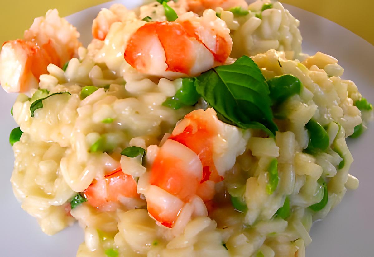 recette Risotto light de crevettes, oignon de printemps, basilic et citron