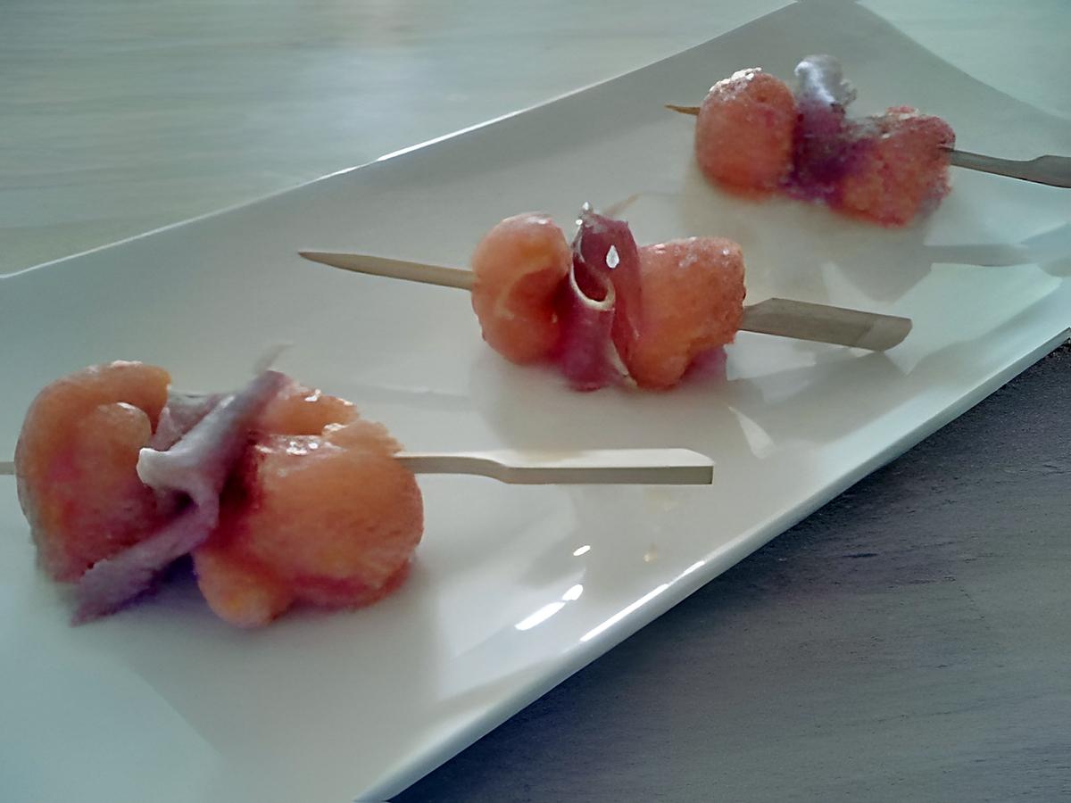 recette Brochettes apéritives de melon et jambon de parme