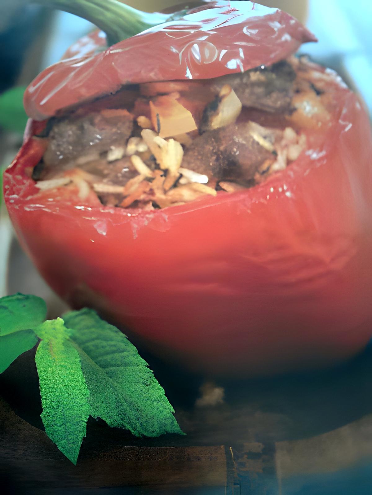 recette Poivrons farci à l'agneau aux saveurs d'italie ' tomates et pancetta '