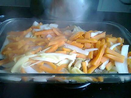 recette Gratin Papillote  de poisson au légumes a la creme familiale