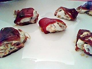 recette Tapas espagnole 'canellonnis de poivrons farci au chevre frais et chorizo '