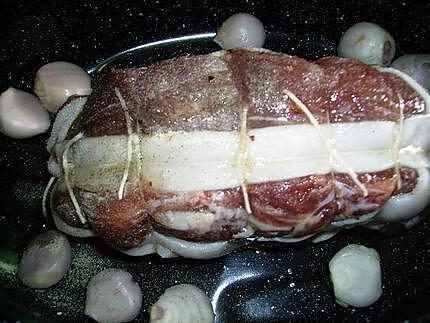 recette Rôti de porc aux pleurotes et petits oignons