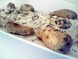 recette Filet de sandre aux champignons à la moutarde et ses pommes de terre nouvelle roti au thym