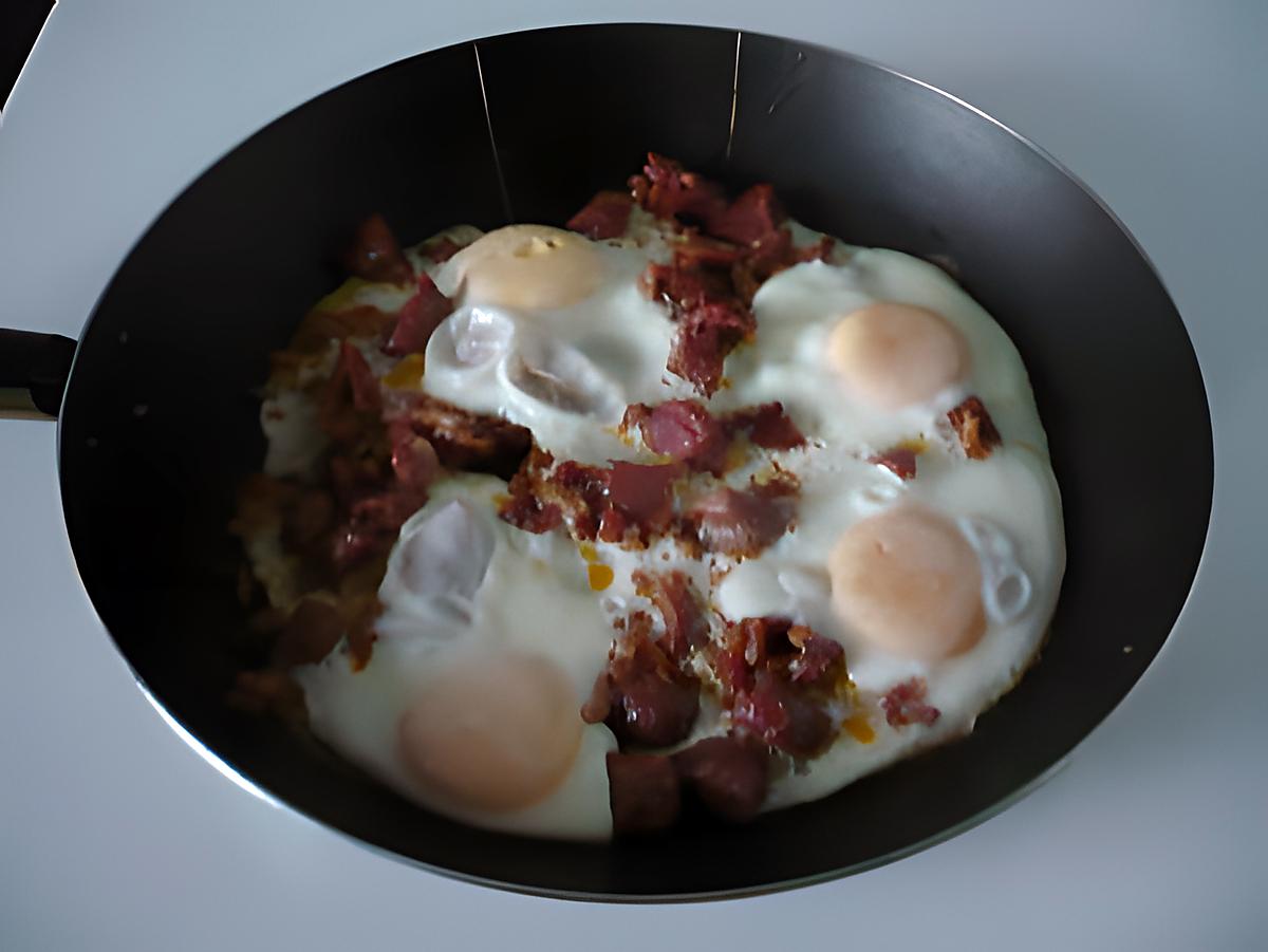 recette Oeufs au plat lardons/gésiers