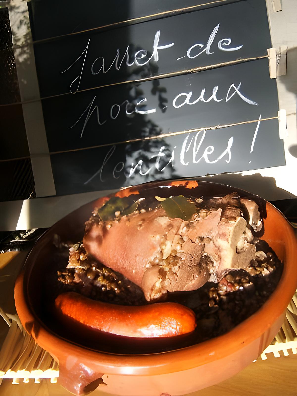 recette Jarret de porc aux lentilles vertes du Puy  , tomates et thym