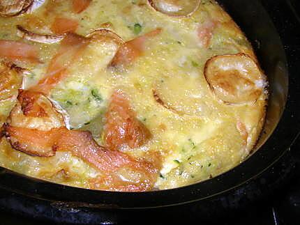 recette clafoutis pomme de terre,courgette,saumon,chevre