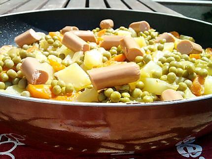 recette Poelée de pommes de terre au petit pois carottes