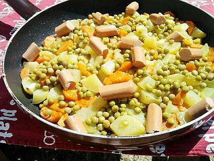 recette Poelée de pommes de terre au petit pois carottes