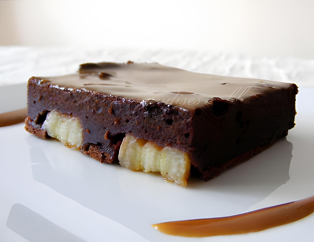 recette Carrés fondants chocolat banane, sauce caramel (sans beurre)