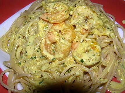 recette spaghetti sauce crevettes curry