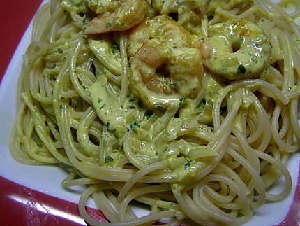 recette spaghetti sauce crevettes curry