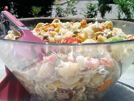 recette Salade de pates pipe rigate composé à la macédoine de legumes