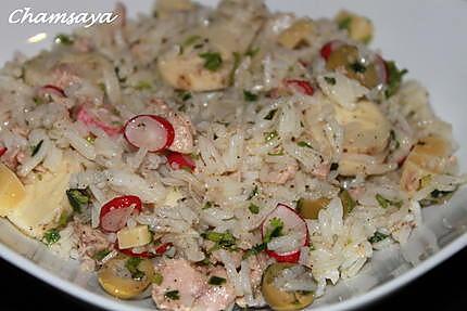 recette Salade de riz au thon, radis et coeur de palmier