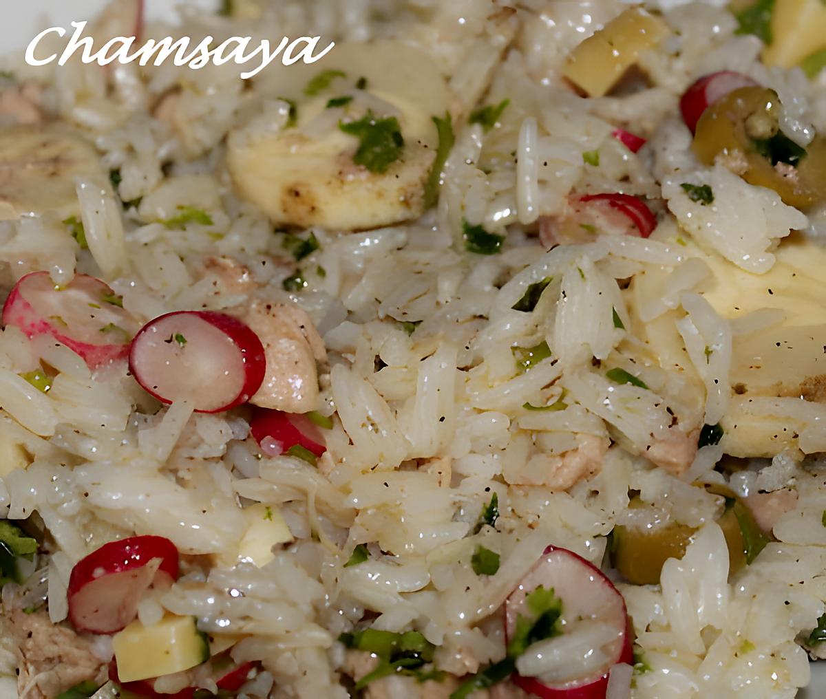 recette Salade de riz au thon, radis et coeur de palmier