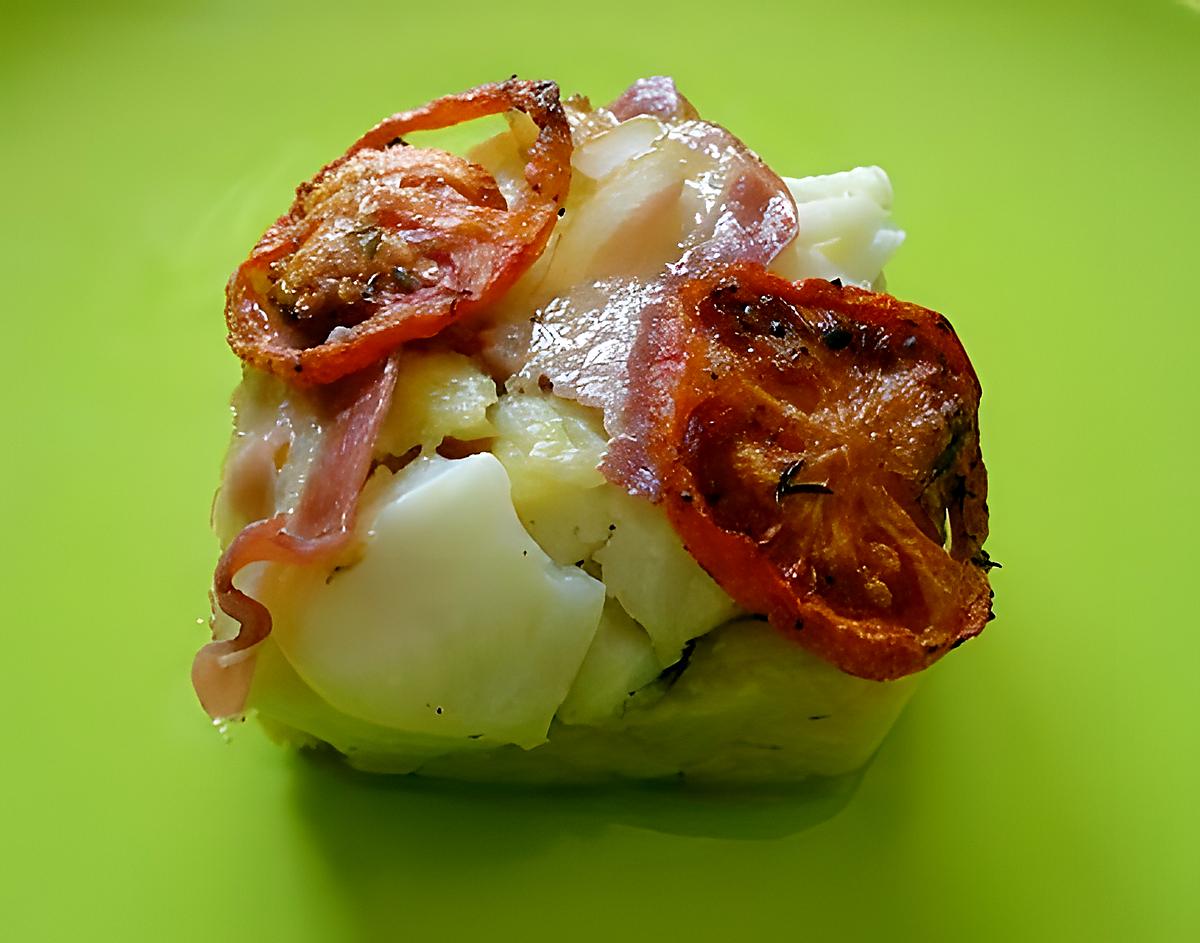 recette PARMENTIER DE POISSON CABILLAUD AU LARD ET TOMATE CONFITE