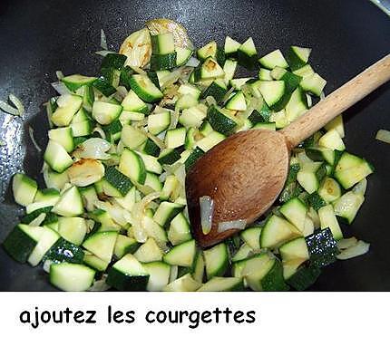 recette Salade de pâtes , courgettes, parmesan et basilic  au  wok