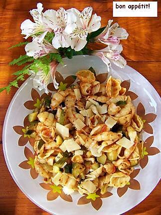 recette Salade de pâtes , courgettes, parmesan et basilic  au  wok