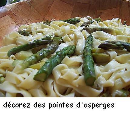 recette Pâtes fraîches aux deux asperges et mozzarella ‘‘burrata’’