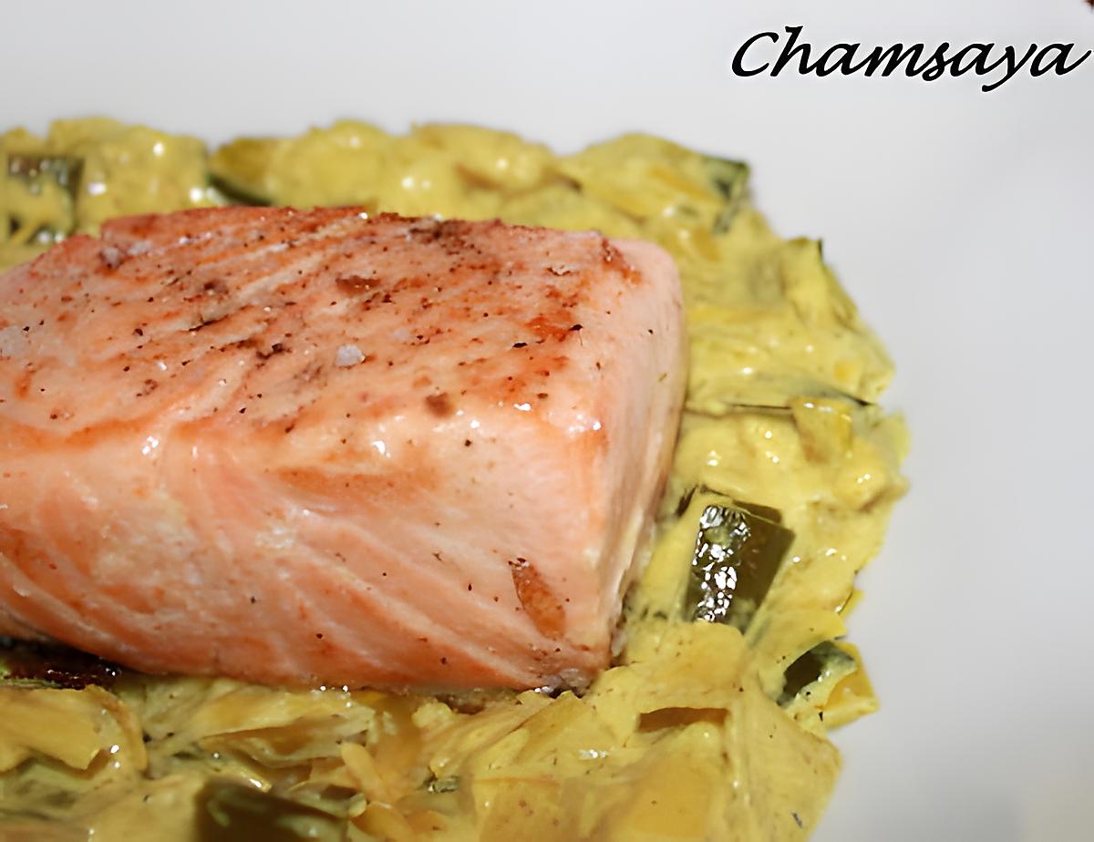 recette Pavé de saumon sur son lit de poireaux