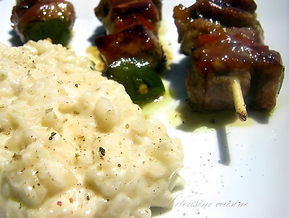 recette Brochettes au miel, risotto parmesan