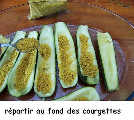 recette Courgettes farcies au jambon ,boursin et couscous parfumé