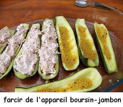 recette Courgettes farcies au jambon ,boursin et couscous parfumé