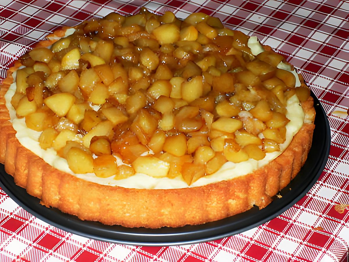 recette Pommes Caramélisées à la Cannelle Crème Patissière vannillée sur Fond de tarte