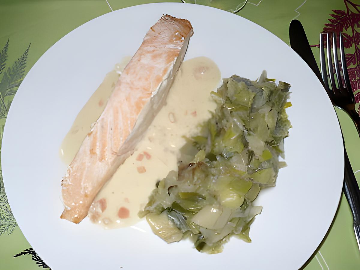 recette Filet de saumon, fondue de poireaux et beurre citronnée