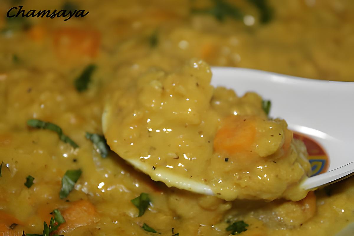 recette Dhal de lentilles corail à la patate douce et lait de coco