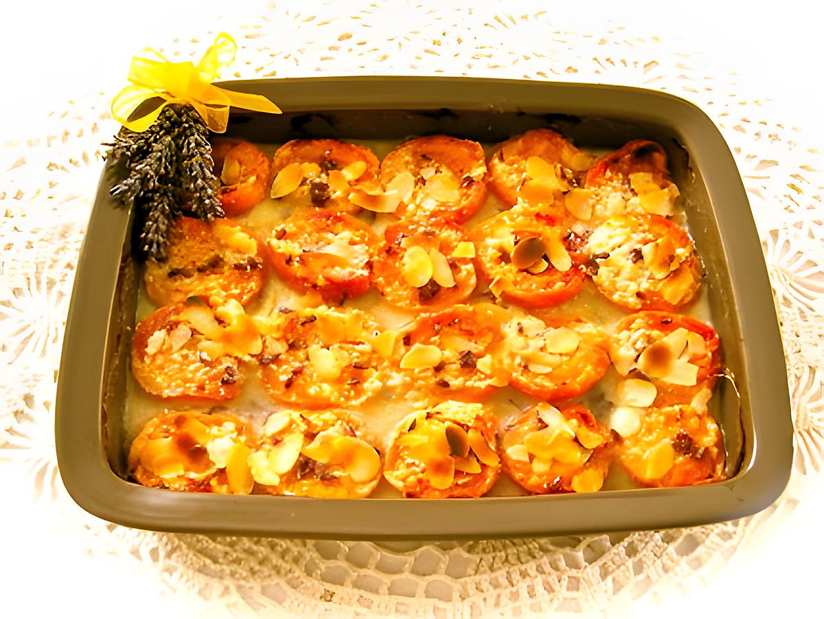 recette GRATIN D'ABRICOTS  AUX AMANDES ET FLEURS DE LAVANDE