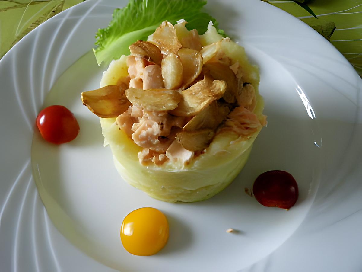 recette Parmentier de saumon aux chips d'ail