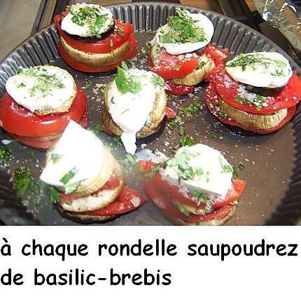 recette Duo d’aubergines  mille - feuille  et  poêlées » timbale aux pâtes "avoines"