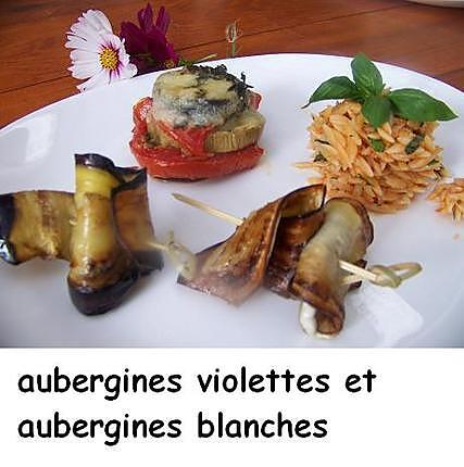 recette Duo d’aubergines  mille - feuille  et  poêlées » timbale aux pâtes "avoines"