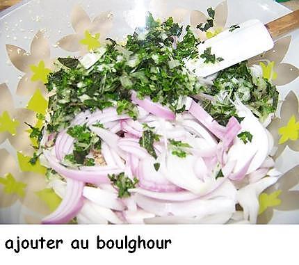 recette Taboulé vert au crabe et aux oignons rouges